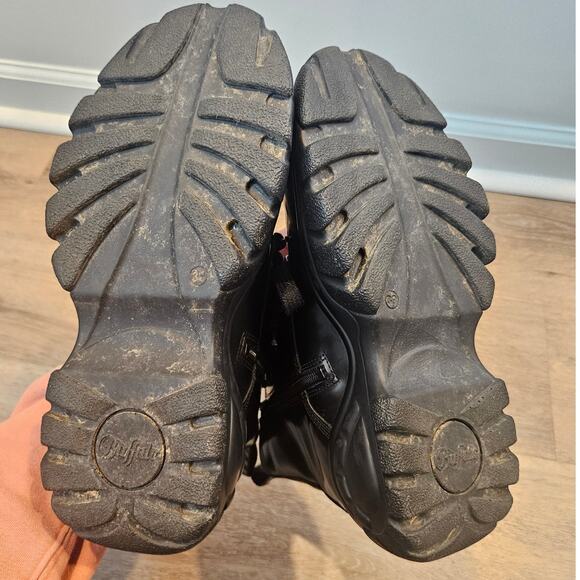 Buffalo London Gilian Black Leather Side Zip Chunky Ankle Boot sz 39 Bootie - Picture 7 of 10